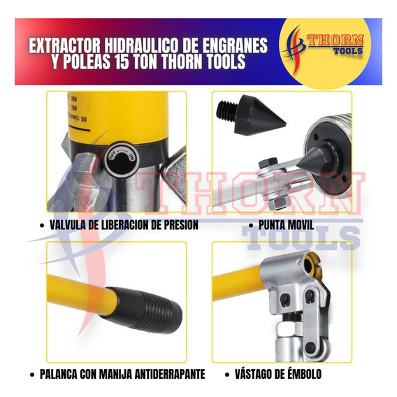 Extractor Hidraulico De Engranes Y Poleas 15 Ton Thorn Tools