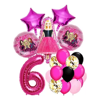  Globo Barbie Muñeca Fucsia Numero Metalizado Bombas Confeti