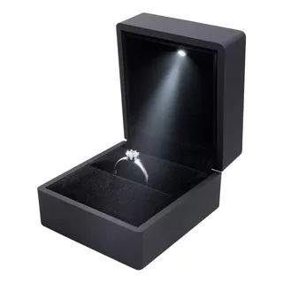 Estuche Elegante Negro Con Luz Led Para Anillo Regalo Novios