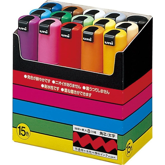 Uni Pc - 8k Posca Markers Marcadores Plumones 15 Colore