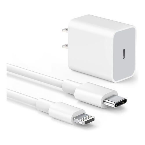 20w Cubo Cable Tipo C Cargador Carga Rápida Para iPhone Color Blanco