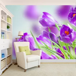 Adesivo Parede Tulipa Roxa Jardim Paisagem 4m²