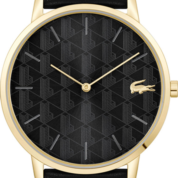 Reloj Lacoste Crocorigin para hombre: piel negra y acero dorado