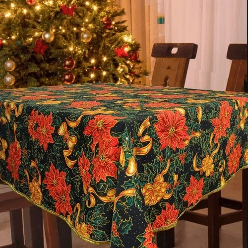 Toalha De Mesa Natal Estampada 4 Cadeiras Xadrez Vermelho