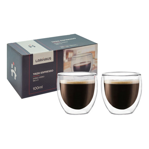 2 Tazas Larhaus Barista Expresso Jarro Vaso Doble Vidrio 100 Color Transparente