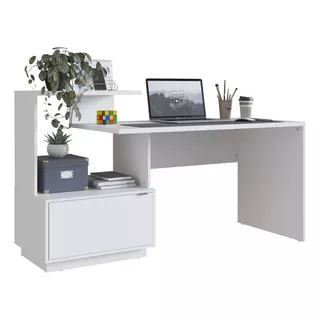 Escritorio Mesa De Pc De Oficina Dormitorio Con Estanteria Color Blanco