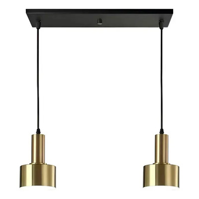  Colgante 2 Luces Nero Dorado Apto Led E27 Deco Luz Desing Dorado