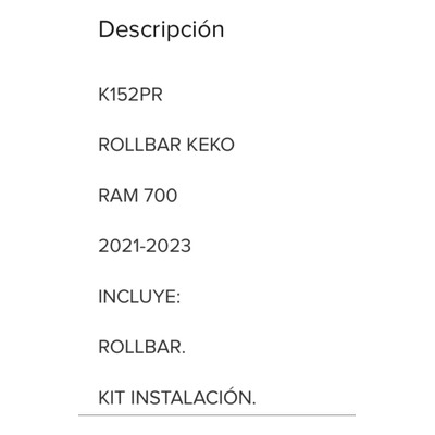 Roll Bar Marca Keco Ram 7002021 - 2023 Usado Sin Instalar