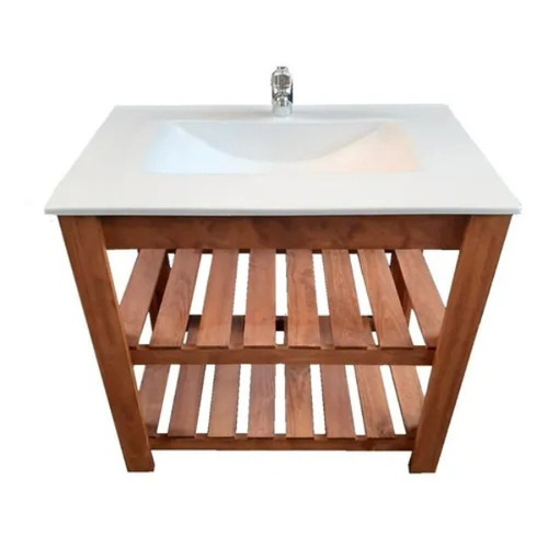 Mueble para baño DF Hogar Campo pie + bacha de 80cm de ancho, 80cm de alto y 50cm de profundidad, con bacha color blanco y mueble cedro con un agujero para grifería