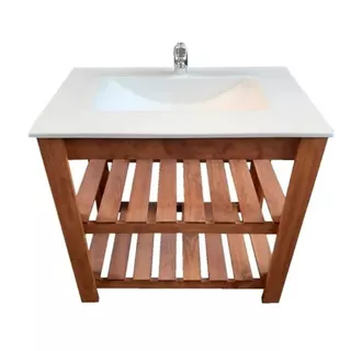 Mueble Para Baño Df Hogar Campo Pie + Bacha De 80cm De Ancho, 80cm De Alto Y 50cm De Profundidad, Con Bacha Color Blanco Y Mueble Cedro Con Un Agujero Para Grifería