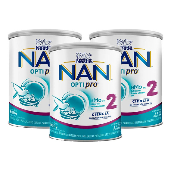 Nan 2 Optipro Leche Maternizada En Lata X 800g Pack X3