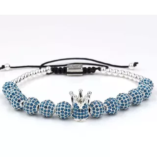 Pulsera Corona Rey Plateada Con Zirconias Joyería Hombre