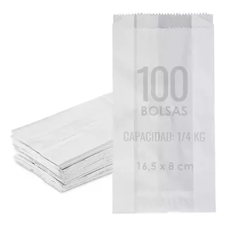 100 Bolsa Kraft Blanco Bolsas Saco Papel 1/4 Kg