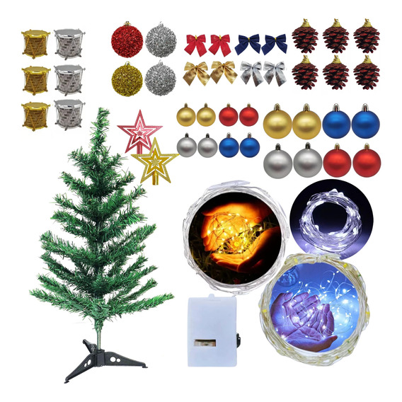 Arbolito Navideño 60cm  + Luces +  Adornos Navidad Colores 