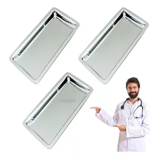 3 Bandejas Inox Médico Odontologia Clinica 22 X 06 X 1,3 Cm