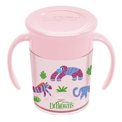 Vaso Entrenador 360 Antiderrames Dr. Brown´s 200 Ml +6m Rosa Animalitos