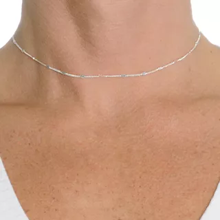 Choker Gargantilha Detalhes Coração Banhado A Prata 925 35cm