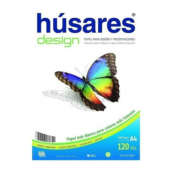 Resma Husares 7878 Design Desing A4 120grs X300 Hojas Color Blanco