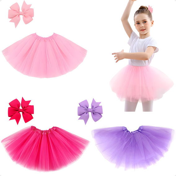 6pcs Tutu Liso Falda De Tul Para Niña +pinza Para El Cabello