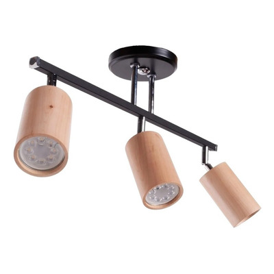 Plafon Barral 3 Luces Negro Madera Frances Apto Led Gu10