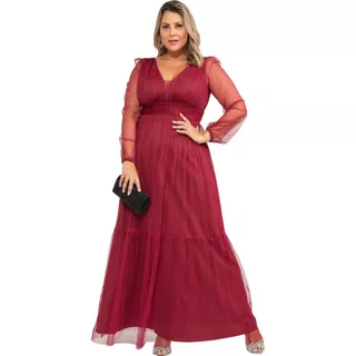 Vestido De Festa Plus Size Cor Marsala Tamanho 52 