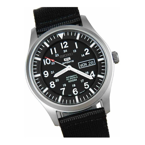 Reloj Automático Seiko Snzg15k1 Sumergible 23 Rubies Color De La Malla Negro Color Del Bisel Plateado Color Del Fondo Negro