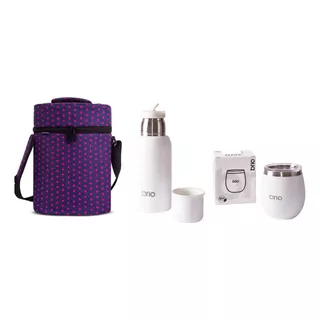 Set Termo 750 Ml+ Mate Tapa Brio Acero Inox +matera Tela Color Blanco