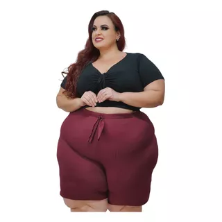 Short Plus Size Soltinho Malha Canelado Bermuda Premium Top