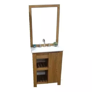 Mueble Para Baño D'agostina Vanitorys Julieta 60 + Espejo De 60cm De Ancho, 80cm De Alto Y 38cm De Profundidad, Con Bacha Color Blanco Y Mueble Nogal Con Un Agujero Para Grifería