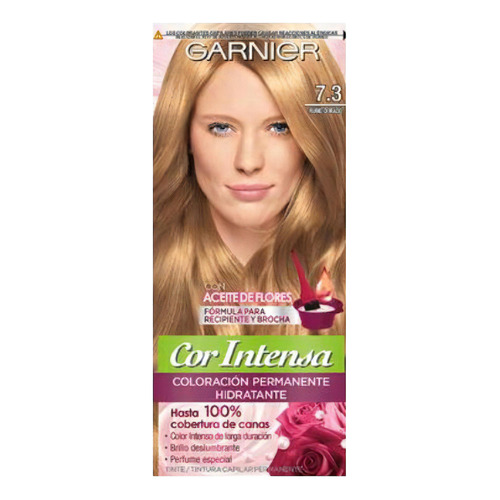 Kit Tinta, Oxidante Cor Intensa  Aceite de flores Kit Coloración Permnente Hidratante Garnier Cor Intensa tono 7.3 rubio dorado 20Vol. para cabello