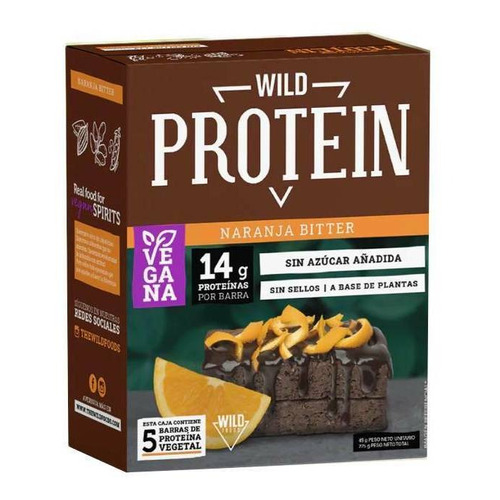 Suplemento en barra Wild Foods  Wild Protein proteína sabor naranja bitter en caja de 225g 5 un