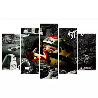 Quadro Decorativo 5 Partes Ayrton Senna 56 Estilo Mosaico