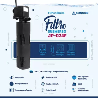 Filtro Submerso Com Bomba Aquário Sunsun Jp024f 1200l/h 220v