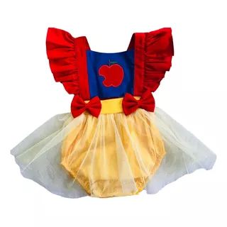 Romper Body Bebê Branca De Neve Com Tule Brilho 6 A 18 Meses