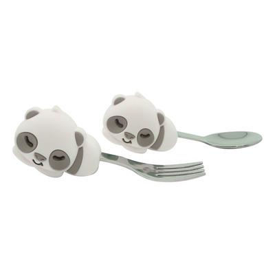 Colher E Garfo Infantil Panda Cinza - Marcus & Marcus