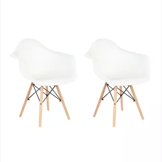  Kit 2 Cadeiras  Garden Life Eames Com Braço Para Sala De Jantar Cozinha Cor Da Estrutura Branco