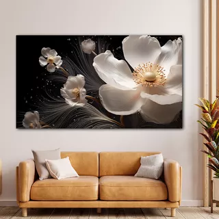 Cuadro Flor Beige Canvas Marco Flotante Elegante Sala 130x70