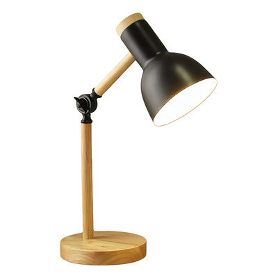 Lampara Velador Lena Metal Madera Negro Apto Led E27 Ld Madera Negro