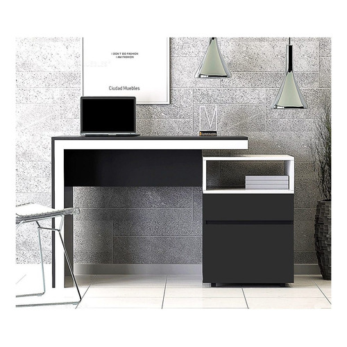 Escritorio Ciudad Muebles  chico archivero con cajón y puerta melamina de 120cm x 78cm x 55cm negro y blanco