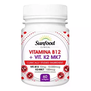 Vitamina B12 + Vitamina K2 Mk7 - 60 Caps - Sunfood Clinical Sabor Without Flavor