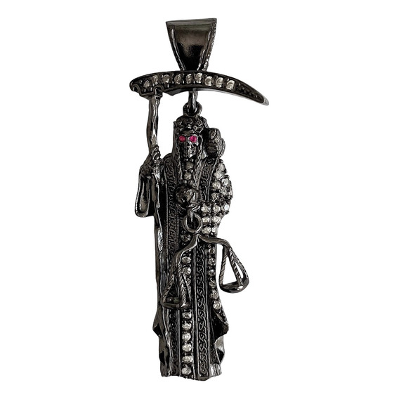 Dije Medalla Chica Santa Muerte Con Zirconias En Plata 925