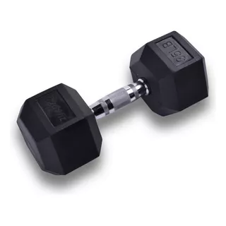 Mancuerna Hexagonal 35 Lb Black Rubber Hex Dumbbell -1 Pza Color Cromo Y Negro