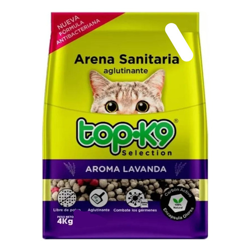 Arena Sanitaria Aglutinante Top-k9 4kg Lavanda x 4kg de peso neto