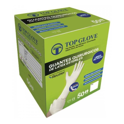 Guantes descartables estériles antideslizantes Top Glove Quirúrgico color blanco natural talle 6 de látex x 100 unidades