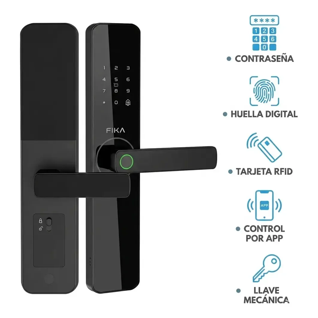 Cerradura Smart Lock Electrónica Digital Inteligente Fika con Huella Tarjeta Wifi App Color Negro