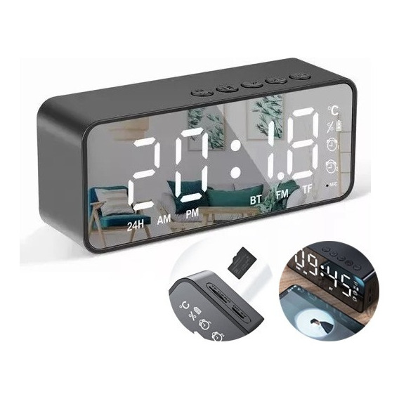 Reloj Despertador Digital Bluetooth5.0 Velador Alarma Con Fm