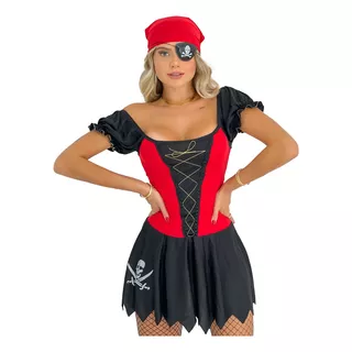 Fantasia Pirata Feminino Adulto Festa Halloween Carnaval