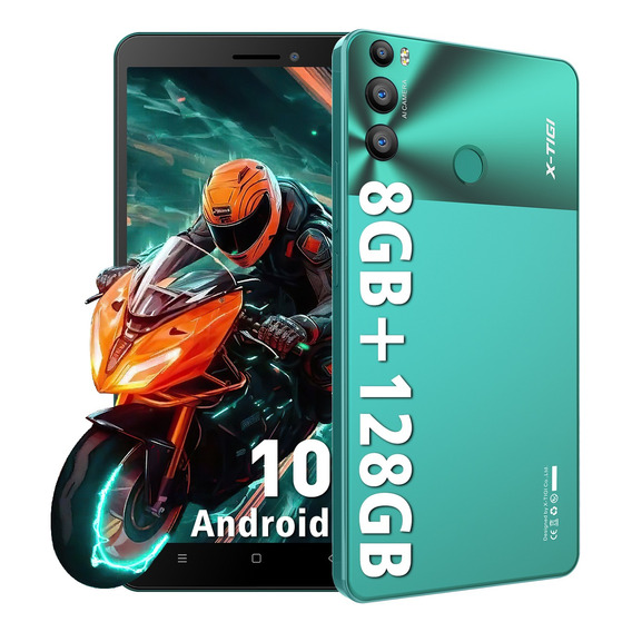 X-tigis7 Smartphone Dual Sim Android 10 128gb Ram 8gb 6.85 Hd Celular Con Reconocimiento Facial Y Desbloqueo De Huellas Dactilares 6500 Mah Verde Oscu