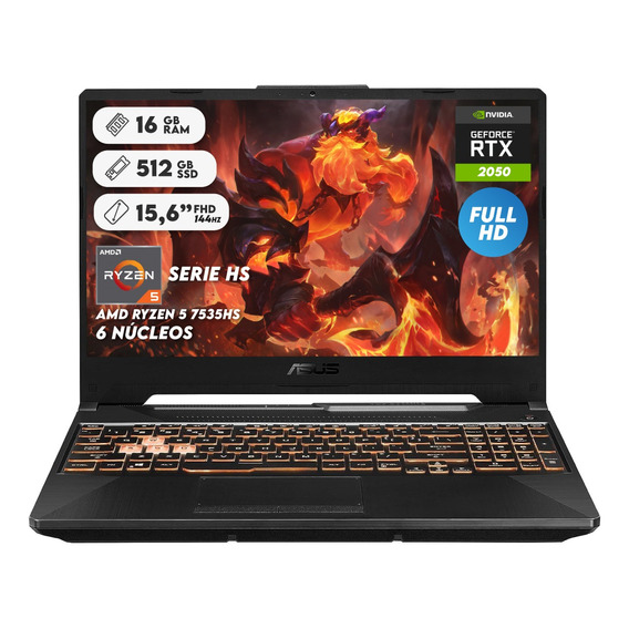 Portátil Gamer Asus Tuf R5 7535h Ram 16gb Ssd 512 + Grafica