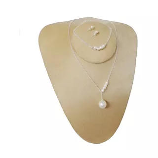 Conjunto Colar Brincos Pulseira Pérola Banhados A Prata 925